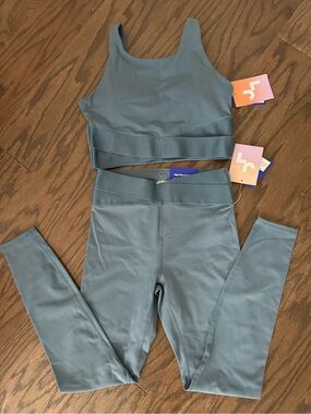 Joy Lab High-Waist Athletic Leggings & Matching Crop Tank in Dusty Teal